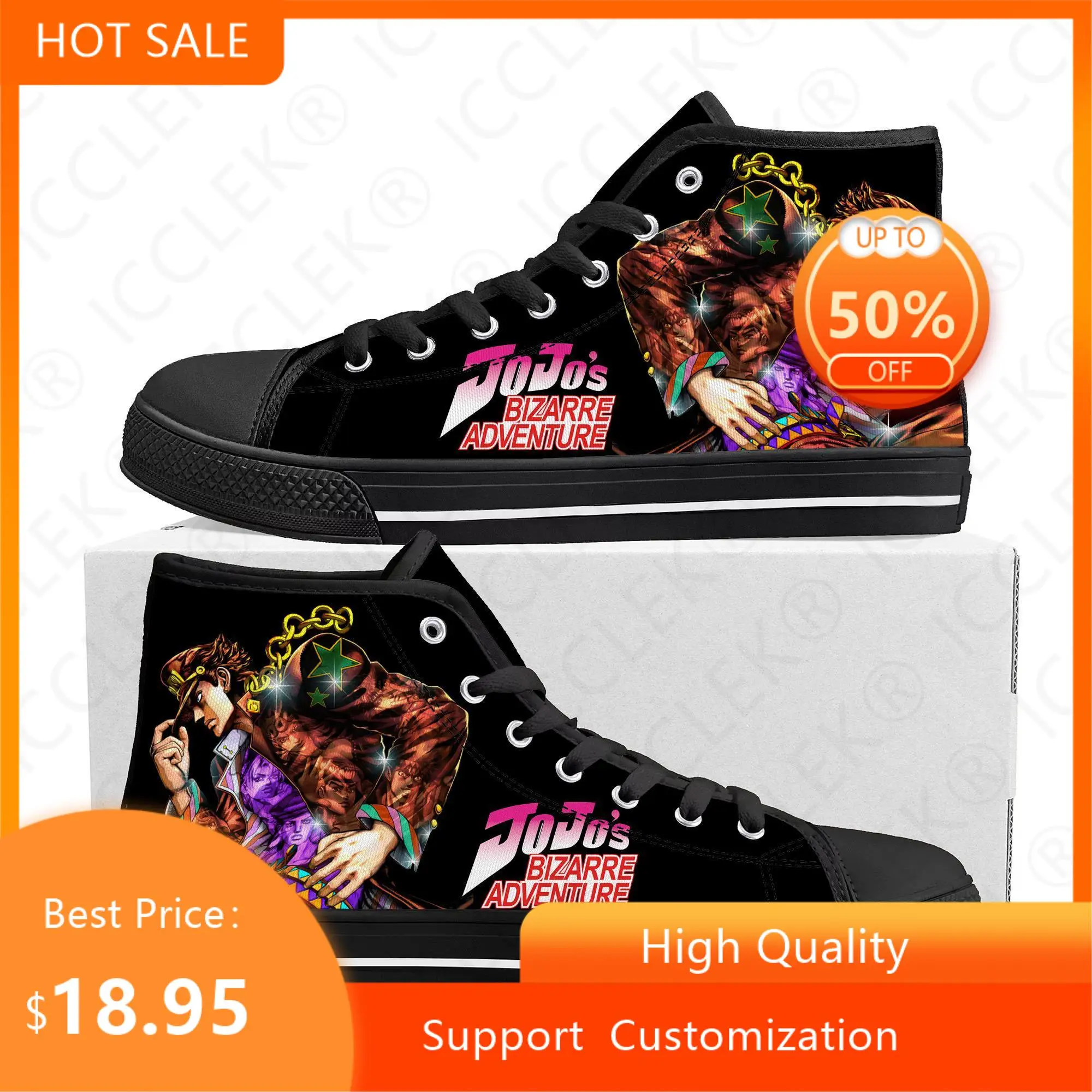 

Кроссовки мужские/женские высокие, холщовые, повседневные, для подростков, с аниме «Невероятные приключения Джоджо», обувь на заказ для пар