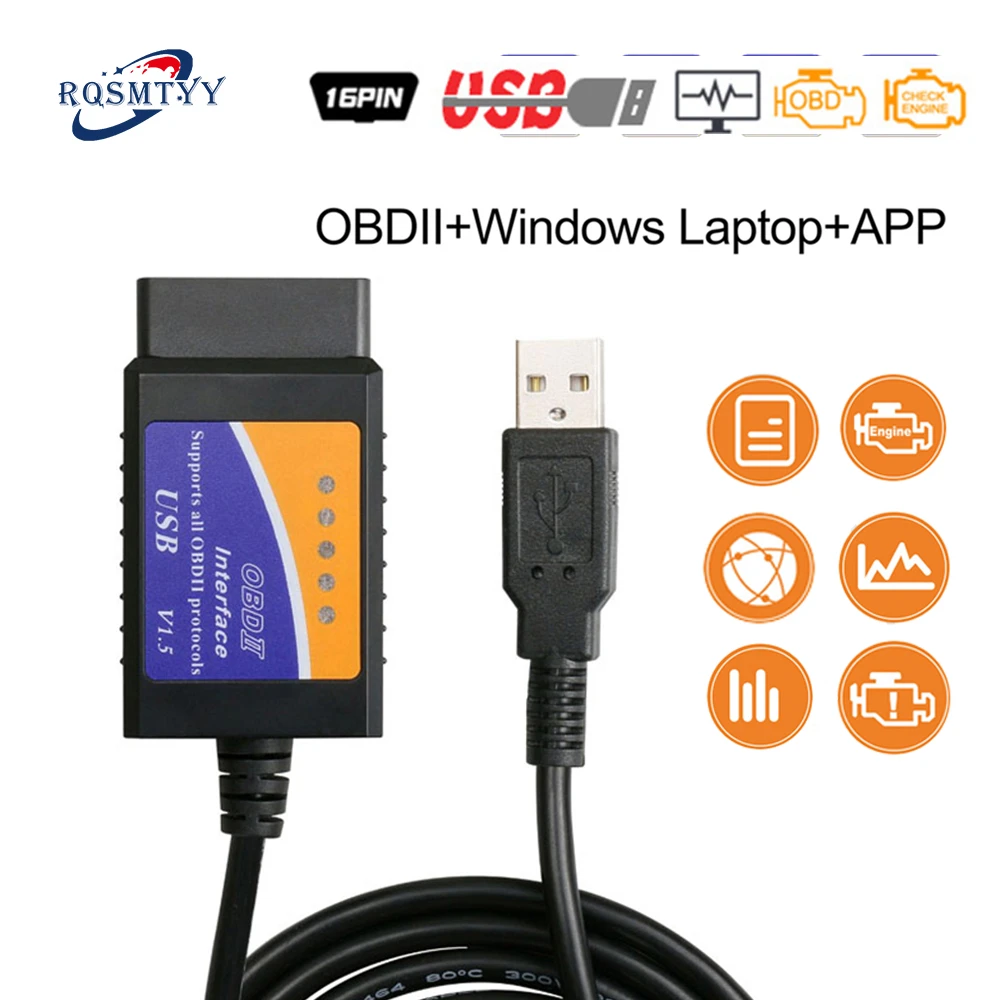 ELM327 OBD2 USB Auto Code Reader OBD Scanner Car Diagnostic Tool Interface OBDII V1.5 Version for Engine Fault Code Windows best car inspection equipment