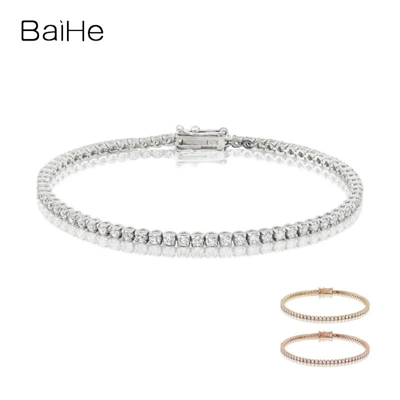

BAIHE Solid 18K White Gold 2.75ct H/SI Full Natural Diamond Bracelet for Women Men Trendy Party Engagement Wedding Fine Jewelry