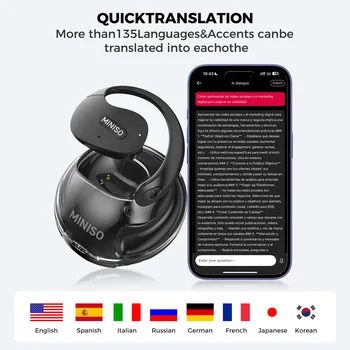 Tradutor miniso x15pro 5.4 bluetooth fone de ouvido tradução fones sem fio viagem escritório, asmr fone de ouvido app