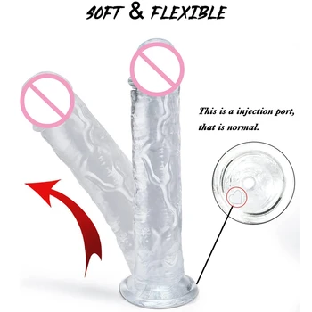 Realistic Dildo for Women,Silicone Beginner Clear Dildo with Strong Suction Cup Hands-Free Play for Adult Sex Masturbator G Spot 2