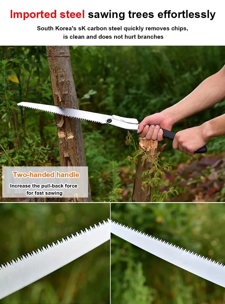 folding logging saw 14inch manganese steel For Wood Branches Cutting Tree Trimming Bamboo Pruning Bone 3 sided tooth safety lock