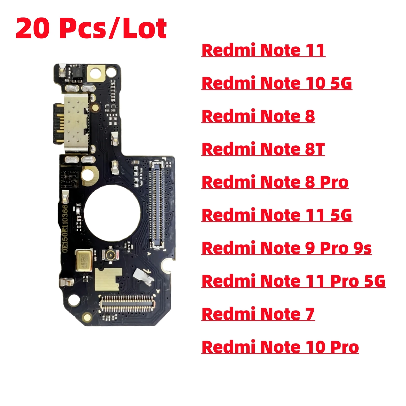 

20Pcs/Lot USB Charger Flex Cable Connector Board Charging Port Parts For Redmi Note 11 11e 7 8 8T 9S 9 10 10s 11 12 Pro 4G 12 5G