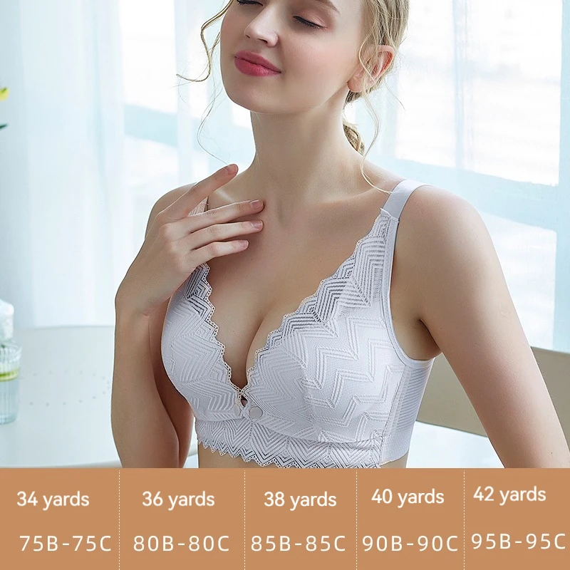 Women Non Steel Ring Gathered Front Open Button Bra Tfeeding Bra Women Lace Pregnant Breastfeeding WomenThinand Anti Sagging Bra 2