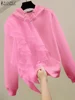 ZANZEA Simple Hooded Collar Jumper Women Ruffled Edge Sweatshirts 2024 Autumn Solid Pullovers Korean Style Long Sleeve Hoodies 3