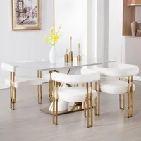 Dining Room Chairs Set of 4 with Arms Glam Barrel Chairs with Gold Chrome Legs Velvet Modern Side Chairs 1