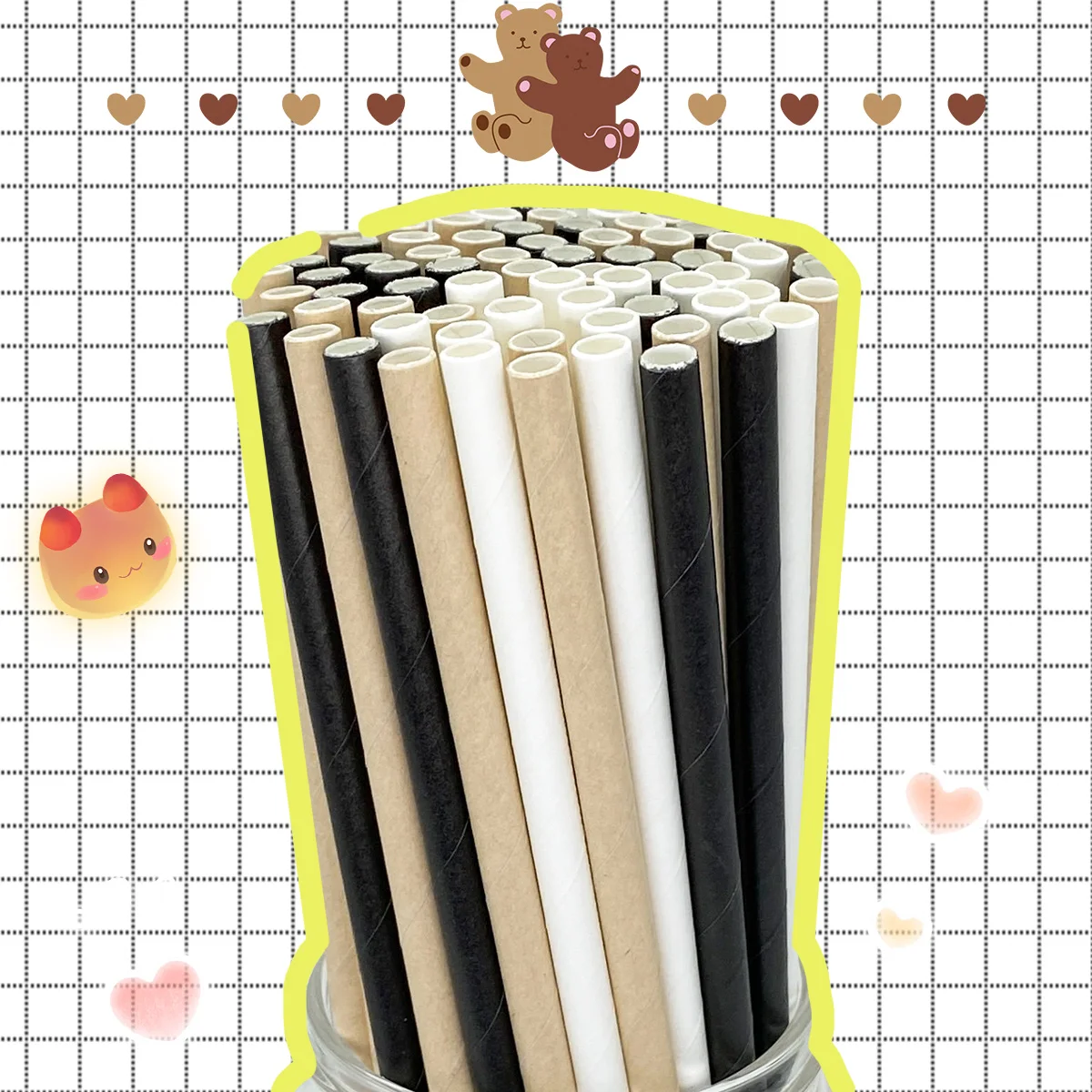 6mm Brown White Black Straight Paper Straws Individually Wrapped Pack of 100 Durable Recyclable Coffee Drinking Straws