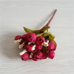 Elegant Silk Rose Bouquet - Artificial Small Bud Roses - 5pcs (Burgundy)