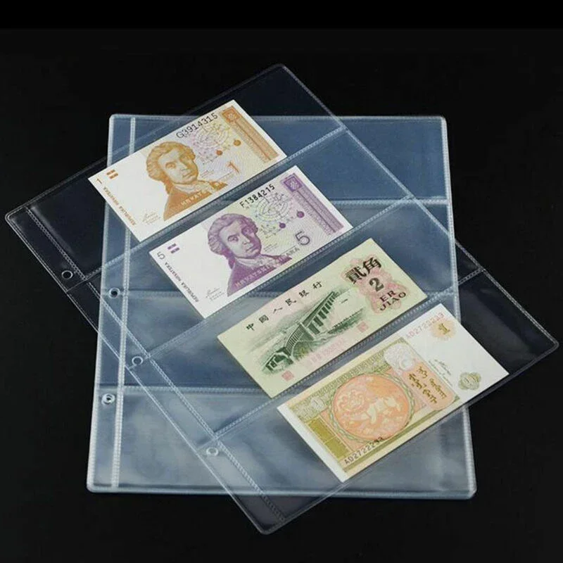 10pcs Paper Money Page Protector Banknotes Collector Currency Album Sleeves PVC Transparent Bill Note Collection