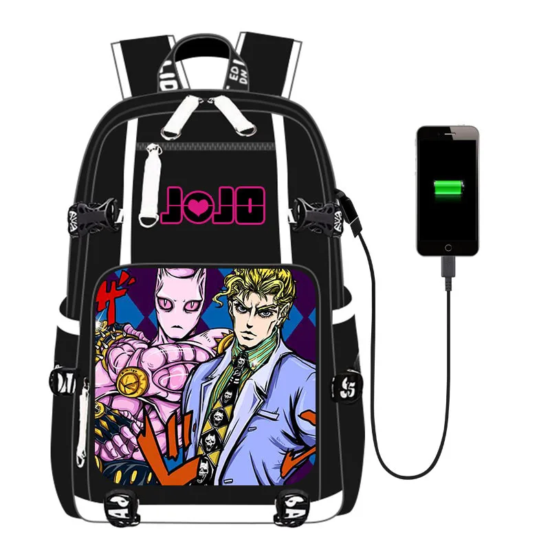 

Anime JoJo's Bizarre Adventure USB Port Backpack Laptop Bag School Book Students Outdoor Shoulder Book Bag Rucksack Cosplay