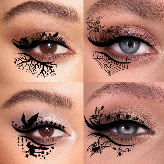 12pcs Halloween Eye Makeup Stickers, Waterproof and Removable Eyeshadow Replacement Kit, Halloween Party Supplies, Pumpkin Spide 2