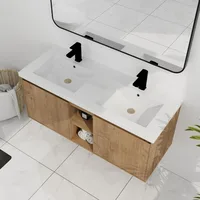 48-Inch Double Sink Vanity Modern Wall Mounted Bathroom Vanity with Double Resin Sink 48" Large Floating Bathroom Vanities Set 1