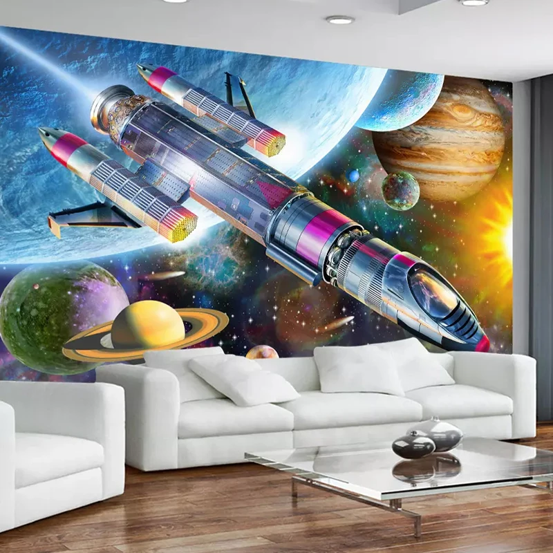 papier peint moderne pour poster photo peint la dessin anime fusee chambre 01