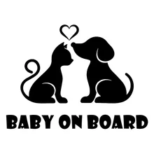 

Cat and Dog Pet Love Creative Trunk Decal BABY ON BOARD Fashion Car Sticker 17.2X12.7CM