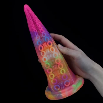 FAAK ColorfulAnal Plug Deep Sea Tentacles Design Silicone Glow in Dark Dildo With Suker G-spot Stimulate Sex Toys For Men Women 5