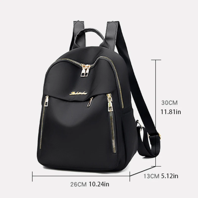 1 women's travel backpack, large capacity Oxford cloth nylon backpack, with adjustable shoulder straps, black color, zipper clos