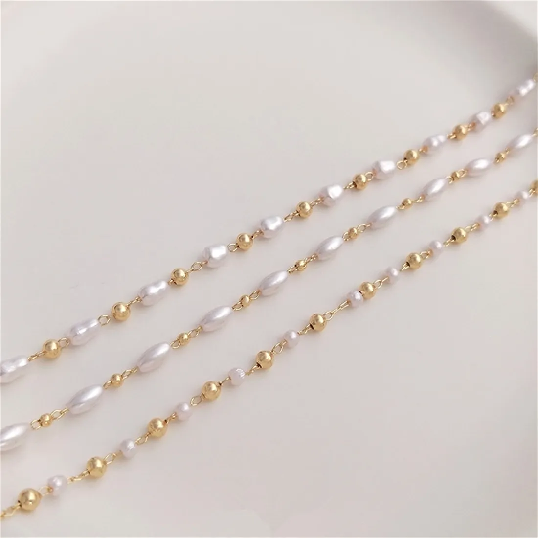 Handmade 14K Gold Imitation Pearl, Rice Bead, Shaped Gourd Bead, Separated Bead Chain, DIY Necklace, Bracelet, Loose Chain B656 half ripe xuan paper fan shaped gold foils calligraphy painting rice paper colorful brush running cursive creation xuan paper