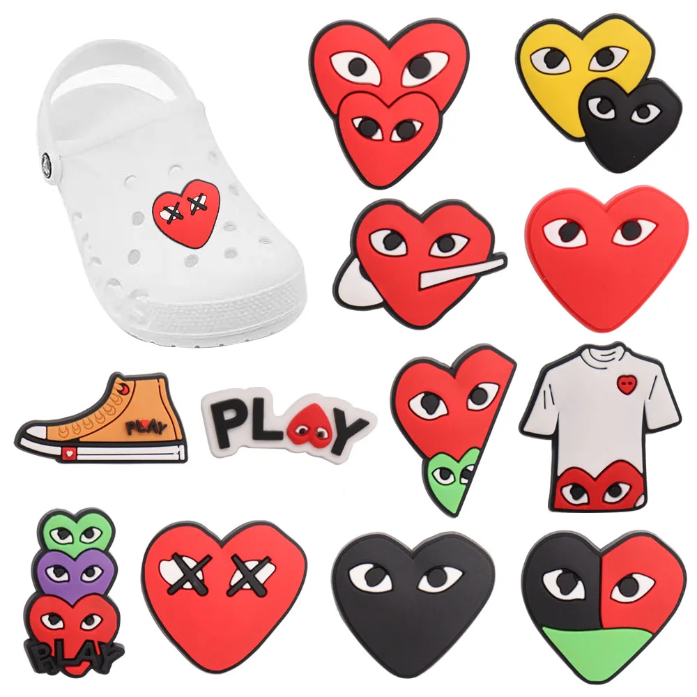 

1-12pcs PVC Shoe Charms Cool Red Green Heart Monster Accessories Sandals Buckle Decorations Fit Boys Girls Party Present