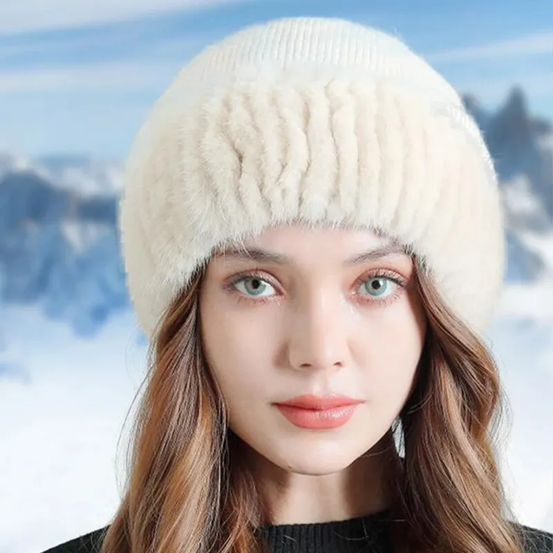 Kış Polar Sıcak Bere Kadın Moda Vizon Tüyü Soğuk Kalın Kayak Şapkası_voghion.com