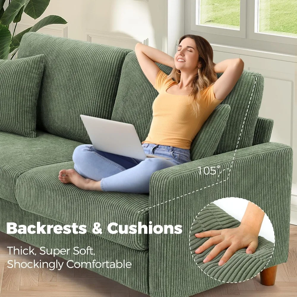 70in Green Sofa, Couches for Living Room 21in Extra Deep Seats, Comfy Corduroy Sofas for Living Room Bedroom Children's Sofas 4