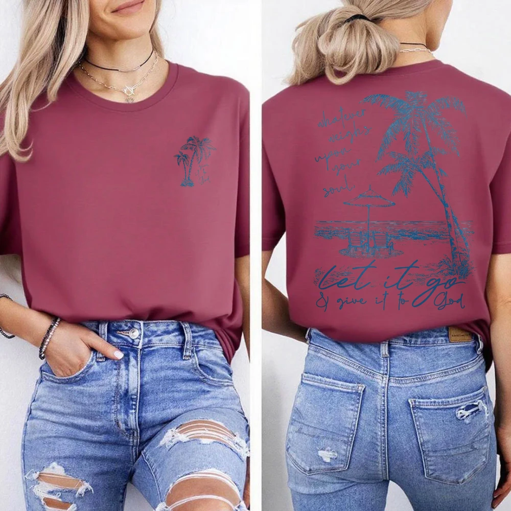 Tropical Palm Beach Women's Casual Cotton T-Shirt - Summer Fashion Top