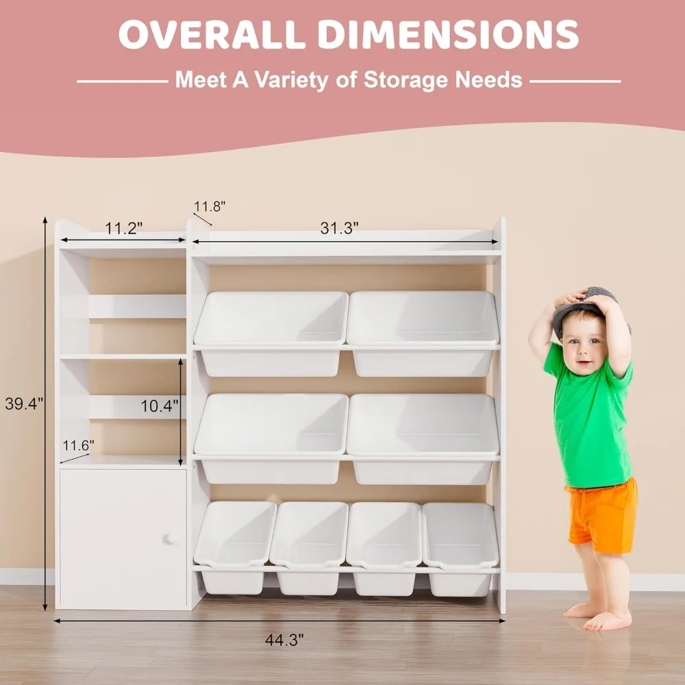 Children's Bookcases Kids Toy Storage Organizer 4-Tier Toy Organizers W/8 Removable Storage Bins Kids Bookshelf and Toy Storage 3