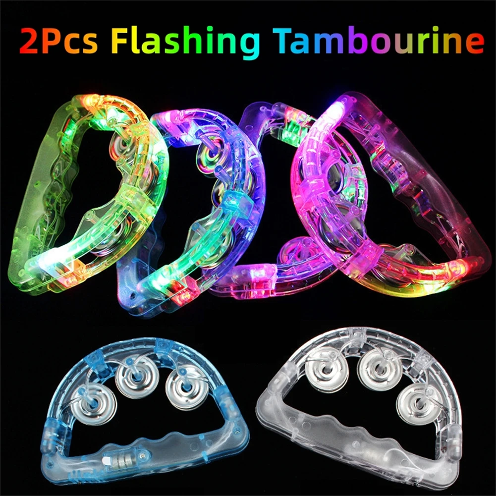 2Pcs LED Tambourine Clear Light Up Sensory Toy Flashing Tambourine Musical Instrument Shaking Toy For Festivals Birthday Instrum