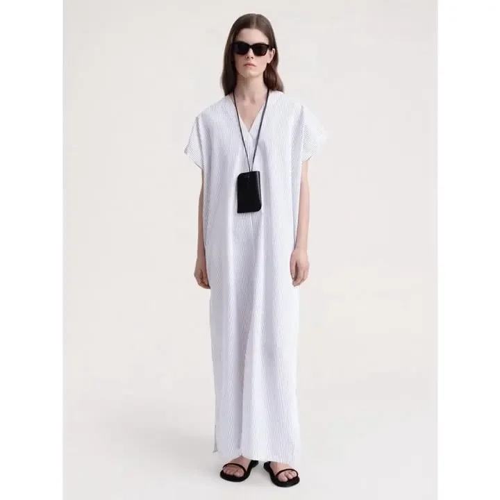 

Women's Dress 2024 Spring Summer New Casual Commuter Cotton V-Neck Long Robe