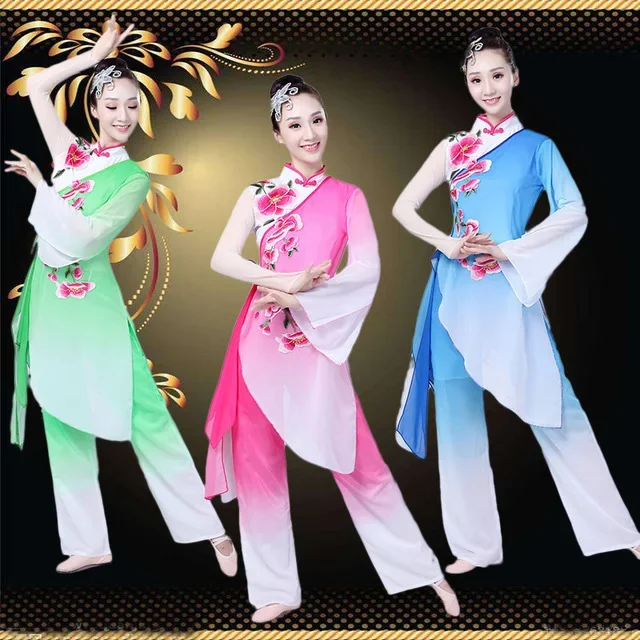 Donne E Ragazze Yangge Costumi Di Danza Classica Abiti Eleganti Per Canzoni Adulto Cinese Fan Dance National Dance Performance Abbigliamento
