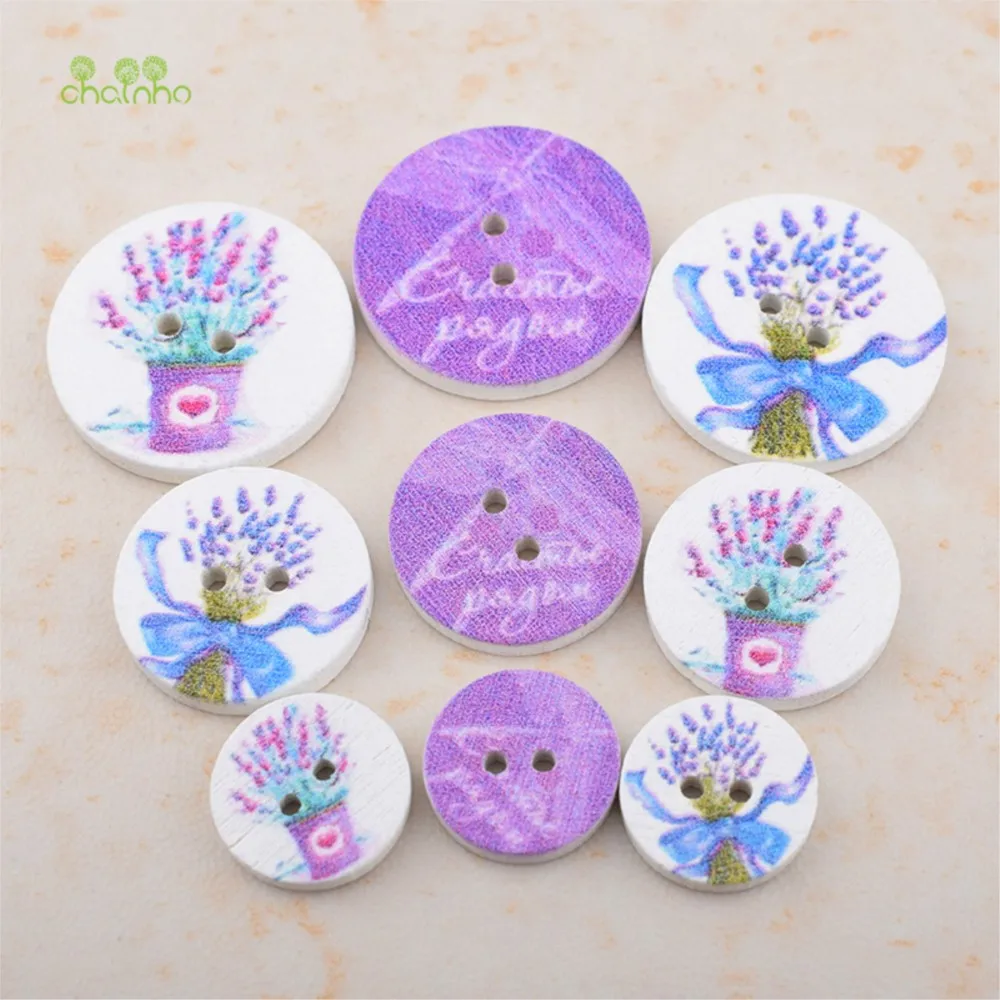 Chainho,Wooden Buttons,Purple Lavender Floral Pattern Series,For DIY  Scrapbooking Patchwork Sewing/Crafts&Home Decoration,B14