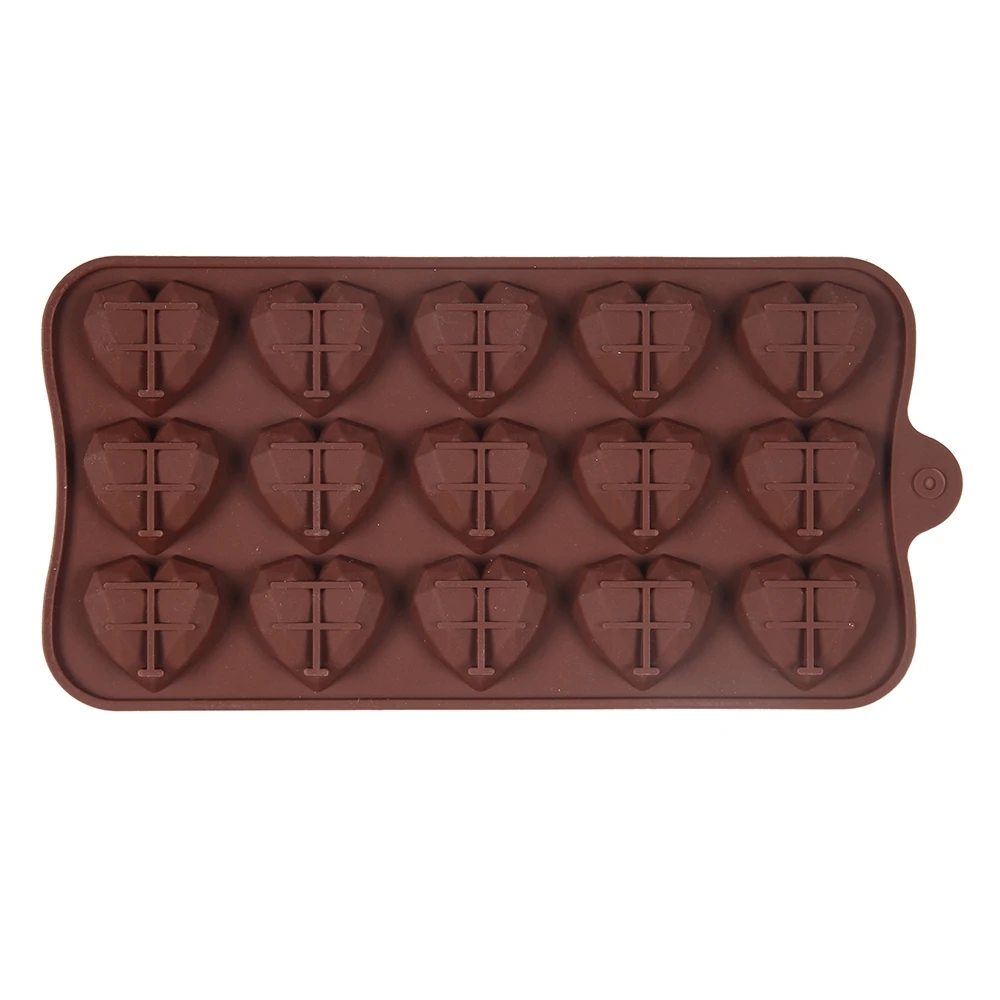 15-Cavity Diamond Heart Silicone Mold for Chocolate, Candy, Jelly, and Wax Crafting