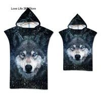 Wolf Large Beach Towel Bath Towel Quick Dry Towels Hooded Cloak Wetsuit Adult Child Parent-Child Poncho Bathrobe for Swim Surf 2