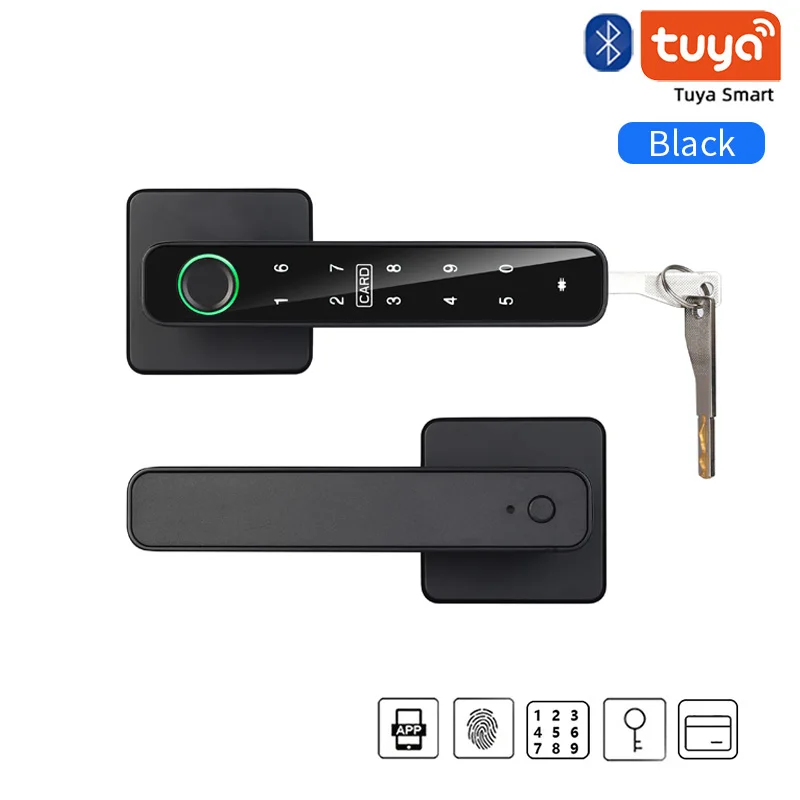 מנעול דלת חכם דיגיטלי עם ידית טביעת אצבע, כרטיס מפתח, מקלדת, מנעול אלקטרוני לכניסה לבית, לדירה