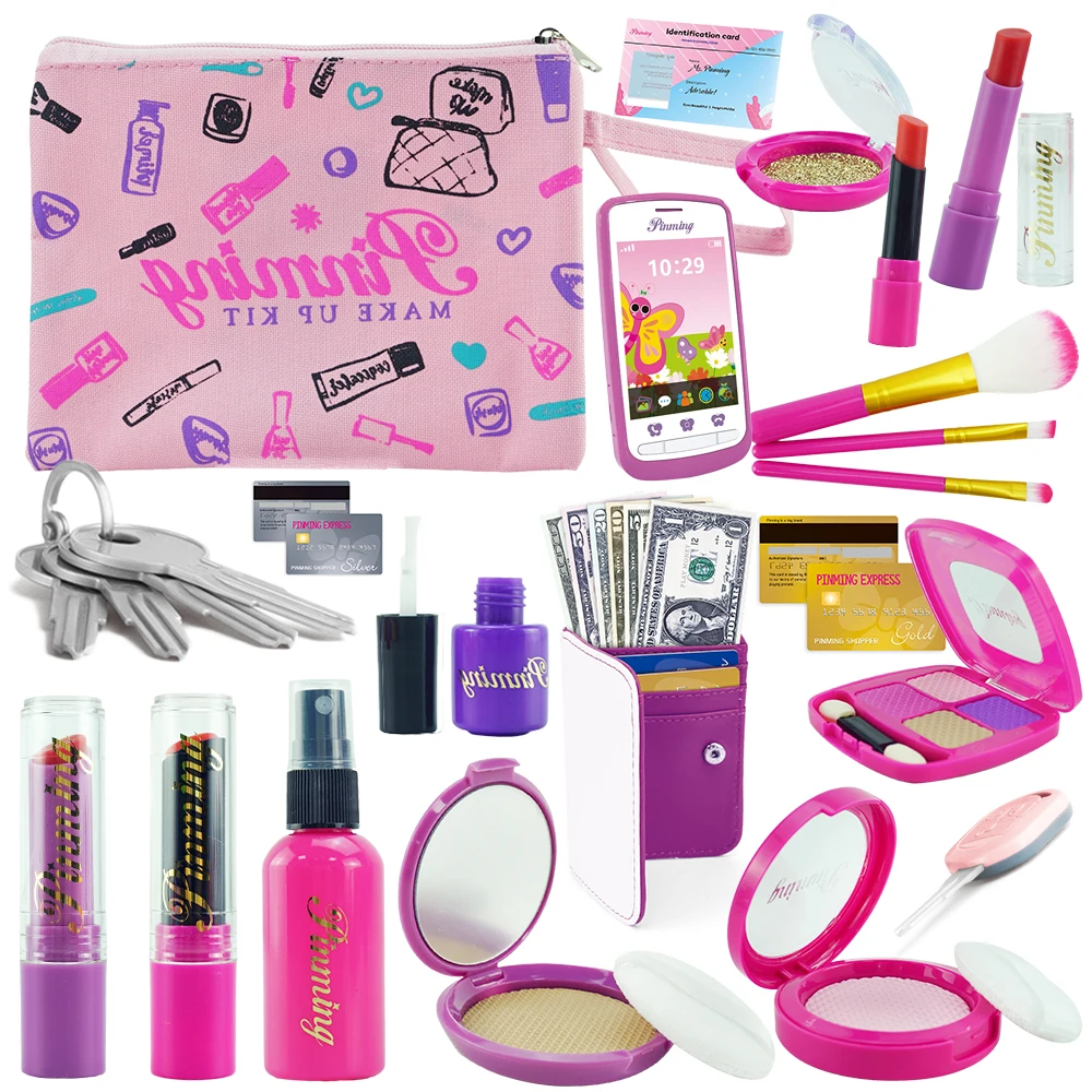 Pretend Simulation Cosmetics Backpack para meninas, Bling Bling Hair Toy, jogo de imitação, maquiagem para brincadeiras infantis, de 7 a 10 anos