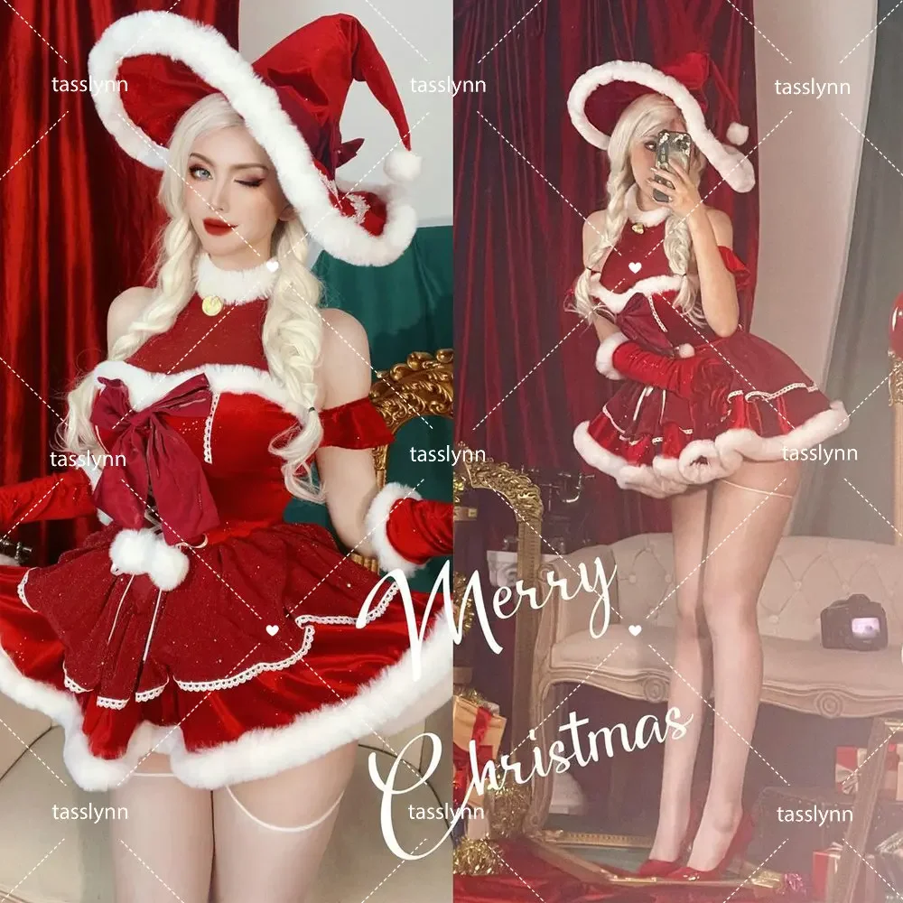 

Милое красное платье горничной лолиты, кавайные костюмы на Хэллоуин, фартук горничной, кавайное рождественское платье, Женский костюм для косплея Санта-Клауса