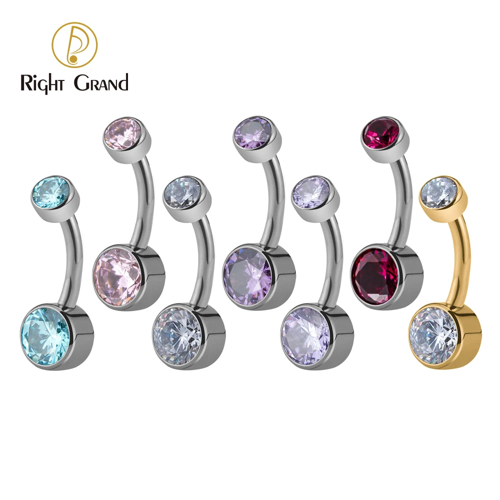 Right Grand ASTM F136 Titanium Belly Button Rings 10mm 12mm Round CZ Internally Threaded Navel Rings Belly Bars belly button rings