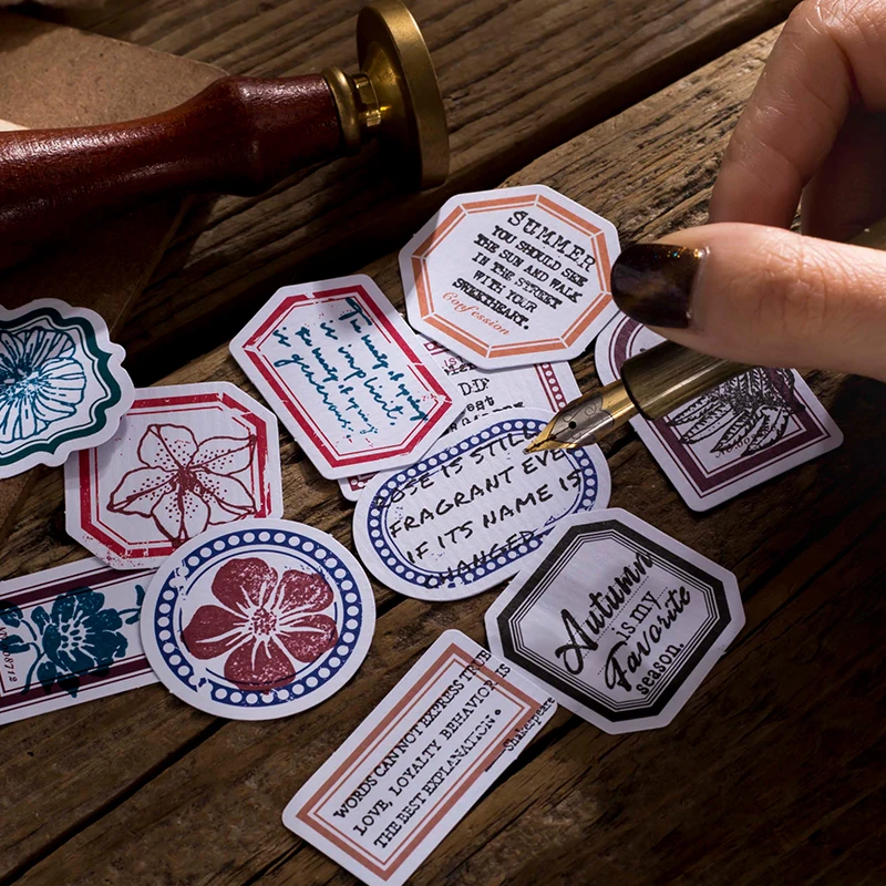 

50pcs Sticker Self-adhesive Labels Blank Name Paper Package Tag Vintage Scrapbook Decoration Planner Writing Stationery Kraft