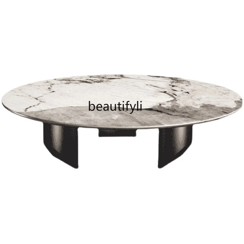 

Italian Stone Plate Light Luxury Coffee Table Modern Minimalist Stainless Steel Feet Marble round Small Apartment Coffee Table
