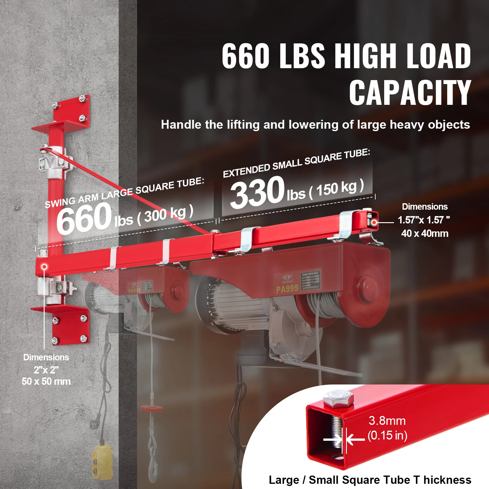 SucceBuy Electric Hoist Support Arm Swing Holder Pole Steel Hoist Frame 180&deg; Scaffold Winch Lifting Arm for Workshop Garage