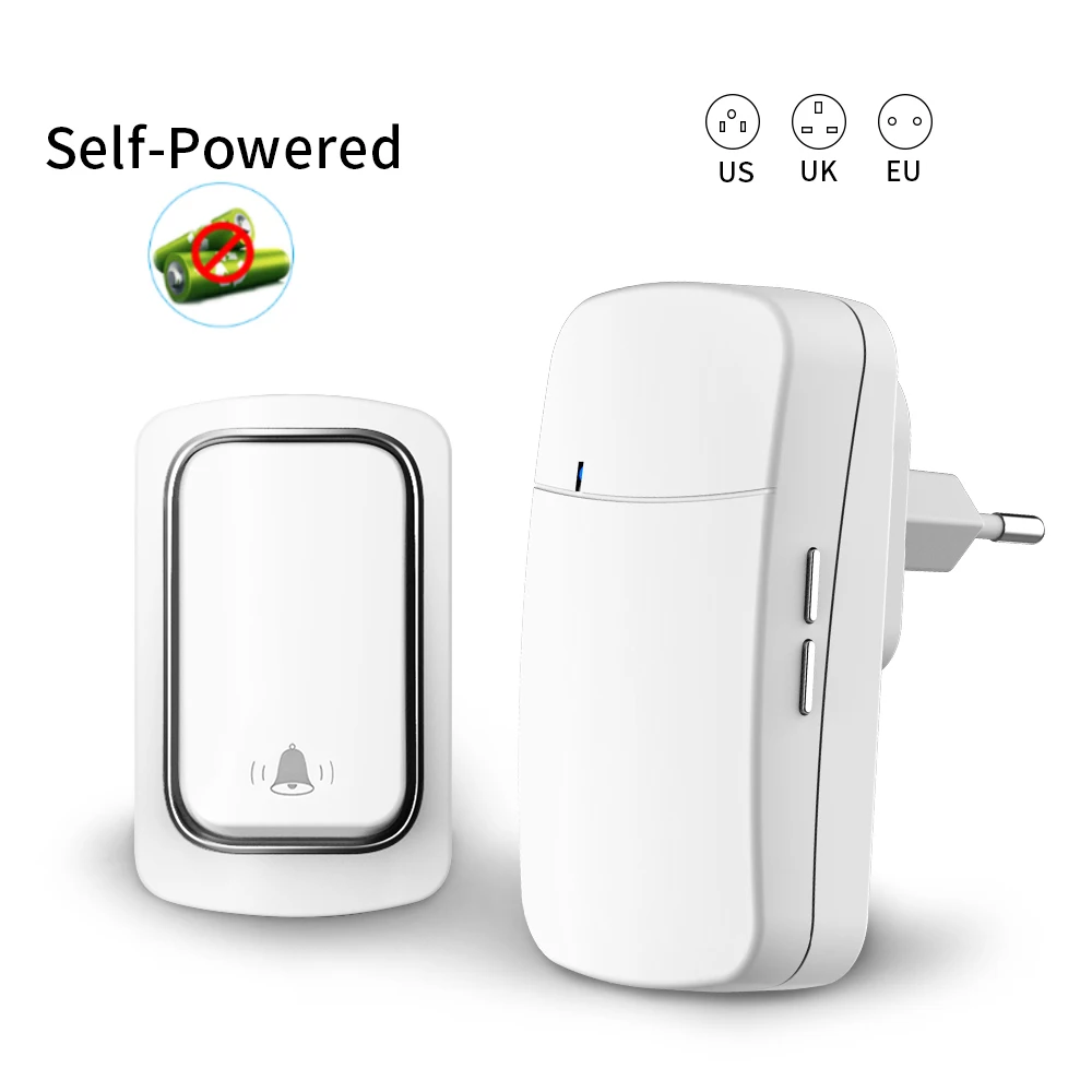 Wireless-Doorbell-No-Battery-required-Waterproof-Self-Powered-Door-bell ...