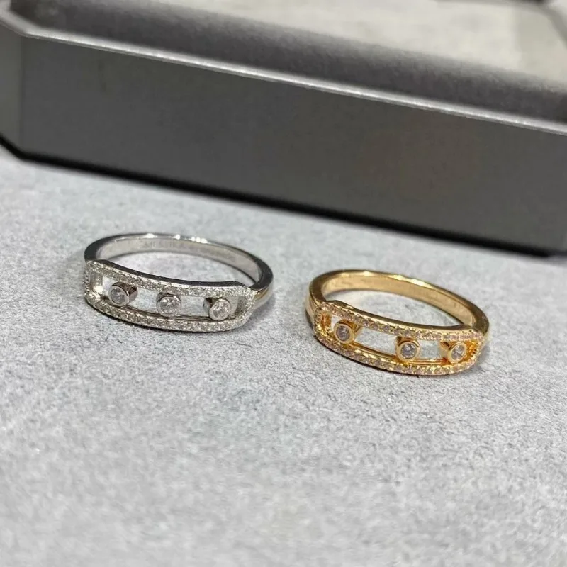 Brillant Large 3 Diamants Move Rings Messica Femmes Bijoux De Luxe Marque Vintage Style Party 5