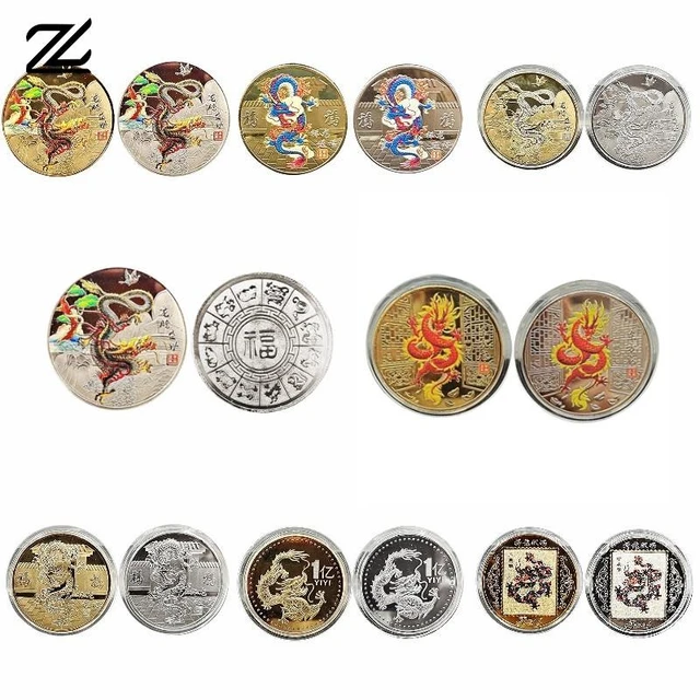 16 tipos de monedas chinas con dragones, monedas coleccionables de 45mm,  medalla conmemorativa de la suerte, recuerdo chapado en oro para decoración  Feng Shui - AliExpress