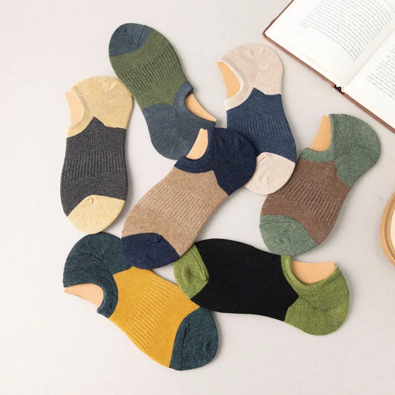 5 Pair Men's Cotton Ankle Socks Harajuku Retro Invisible Boat Socks Non-slip Breathable Fashion Casual Socks Male Gift Set