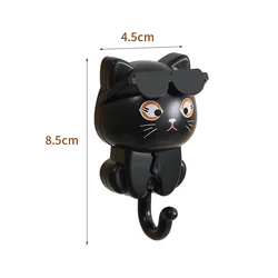 Charming Winking Cat Enamel Wall Hook - Decorative Cartoon Pet Design (Black)