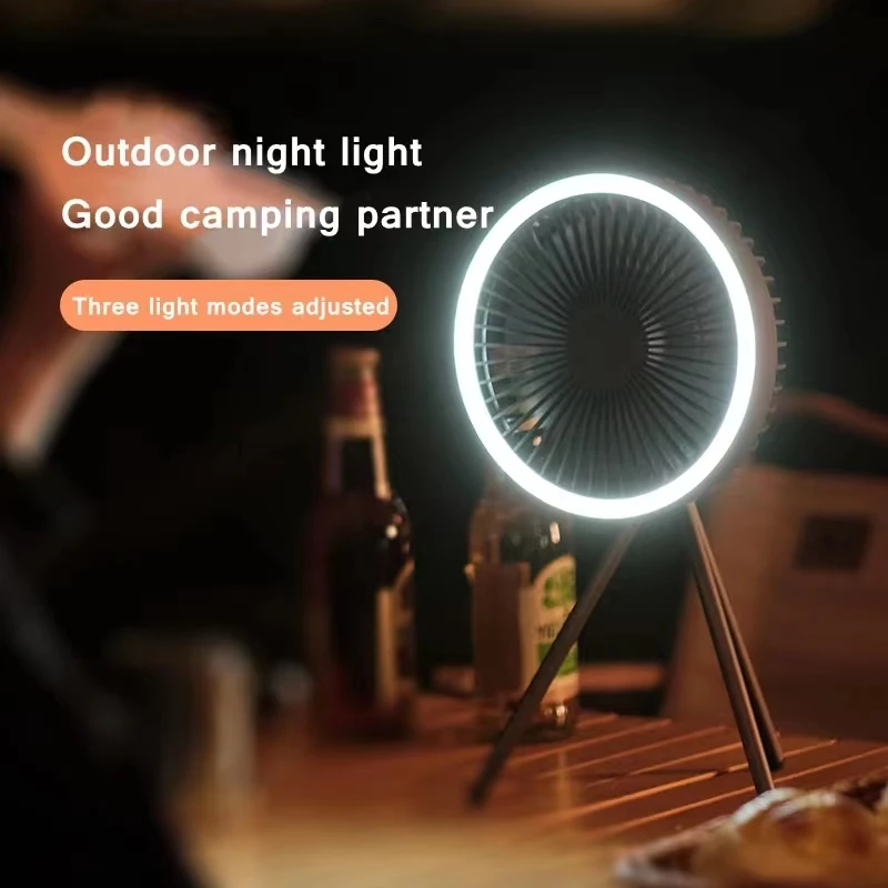 Rechargeable Desk Fan Portable Multifunction Electric USB Desk Tripod Stand Air Cooling Fan With Night Light Outdoor Camping Fan