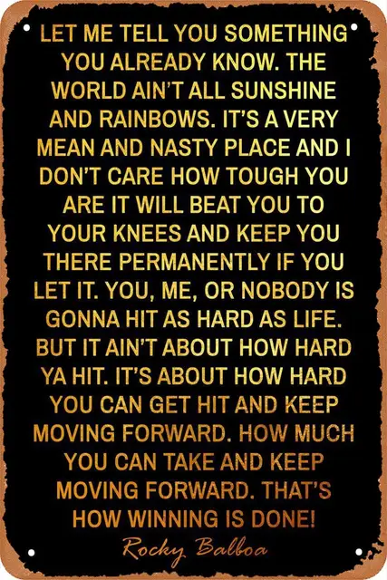 Rocky Balboa Quote Motivational Poster Vintage Tin Sign for Cafe Bar Gym Club Bedroom Home Wall Art Decor Man Gift Inspirational