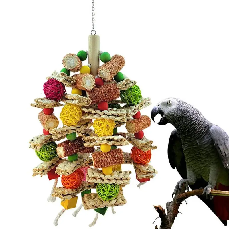 

Natural Corn Cob Bird Toys Multi-Colored Birdhouse Exercise Climbing Chewing Toy For African Grey Parrots Medium-Sized Birds