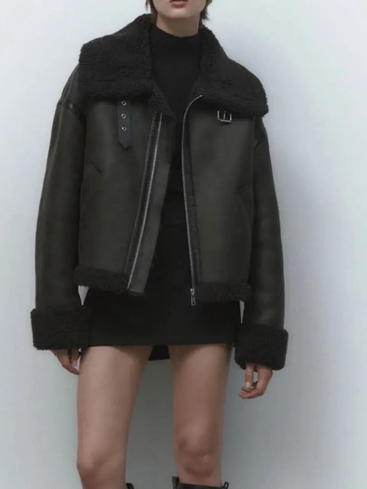 

TRAF 2023 Jacket Women Black Leather Coat Casual Styly Long Sleeves Jacket Classic Design Autumn Winter Coat Jacket
