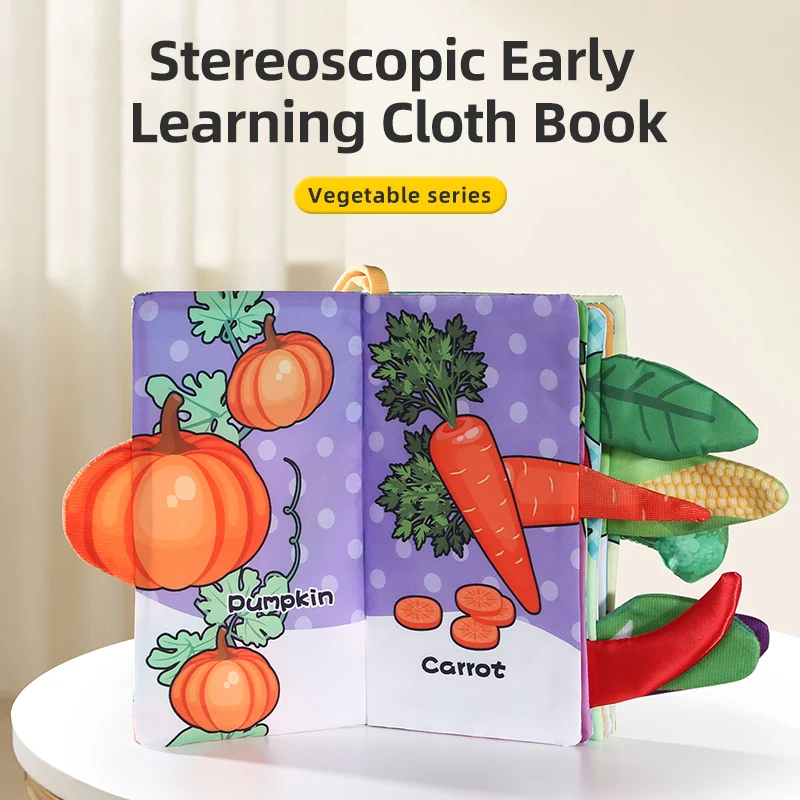 Livre en tissu pour bébé de 6 pages de 0 à 3 ans, jouets d'éducation précoce pour nourrissons, livre en tissu cognitif pour l'éveil des légumes, jouets pour bébé