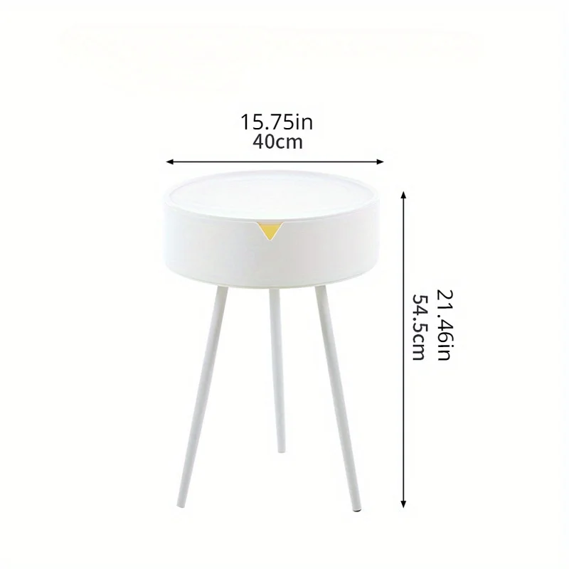 Bedside Table, Plastic Round Table with Storage Space, Coffee Table, Sofa Side Table